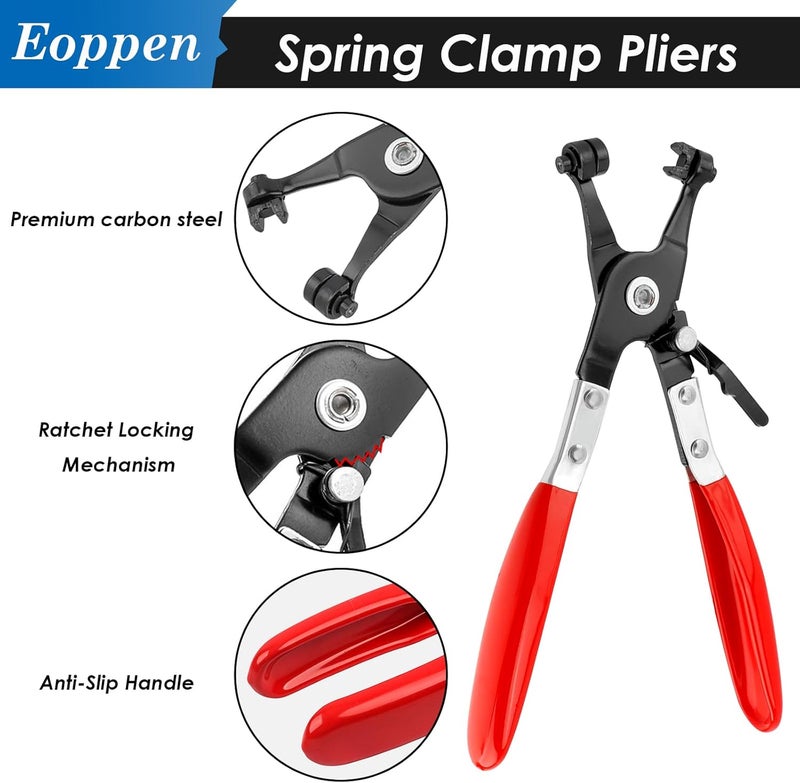 Eoppen 100Pcs 10-21mm Spring Hose Clamps Assortment Kit with Swivel Flat Band Fuel Hose Clamp Plier - 5 Sizes Fuel Line Silicone Vacuum Hose Low Pressure Air Clamps - Image 3